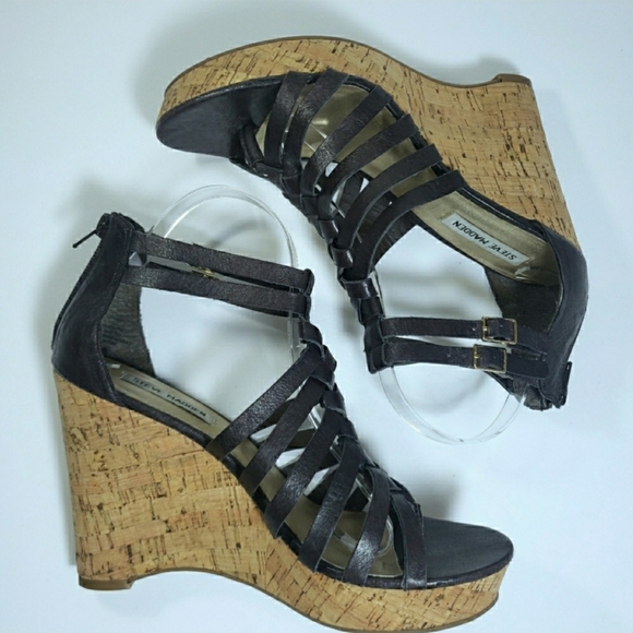 Steve Madden Leather Gladiator Wedge Heel Platform Sandals - Picture 4 of 7